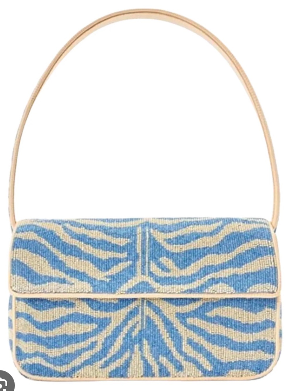 LIKE NEW STAUD Tommy Beaded Bag, Light Blue/Cream Zebra
